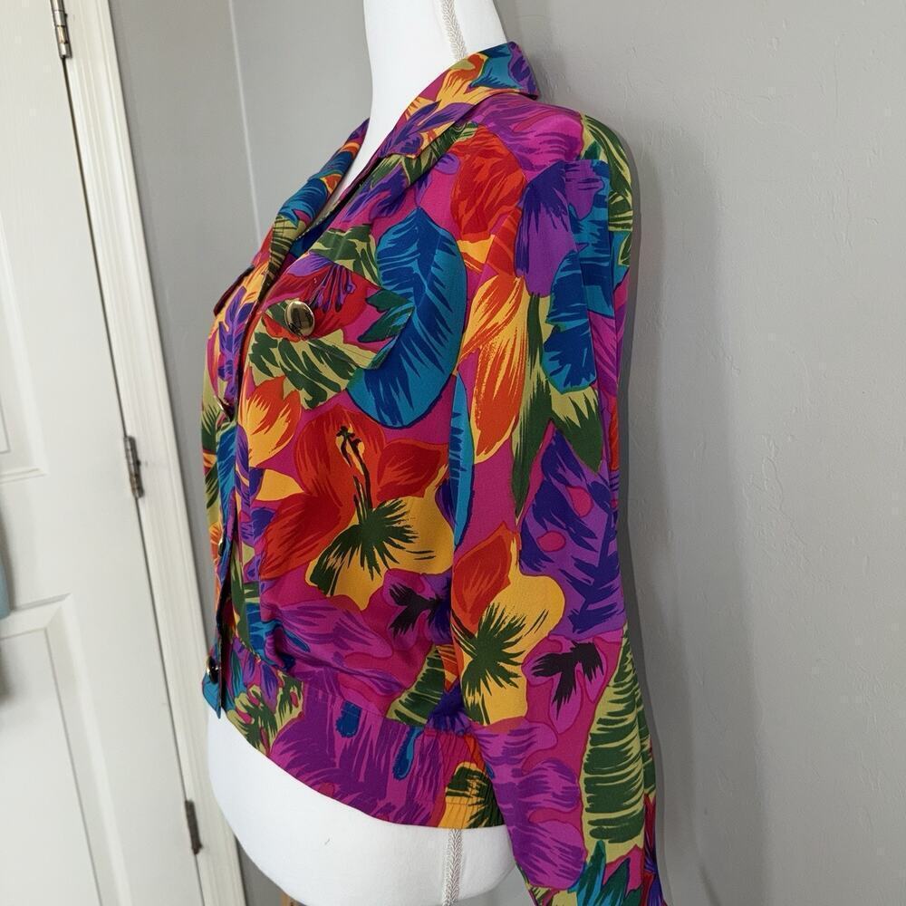 Vintage Adam Douglas 100% Silk Women’s Jacket Blazer Retro Tropical Size S - Picture 3 of 9